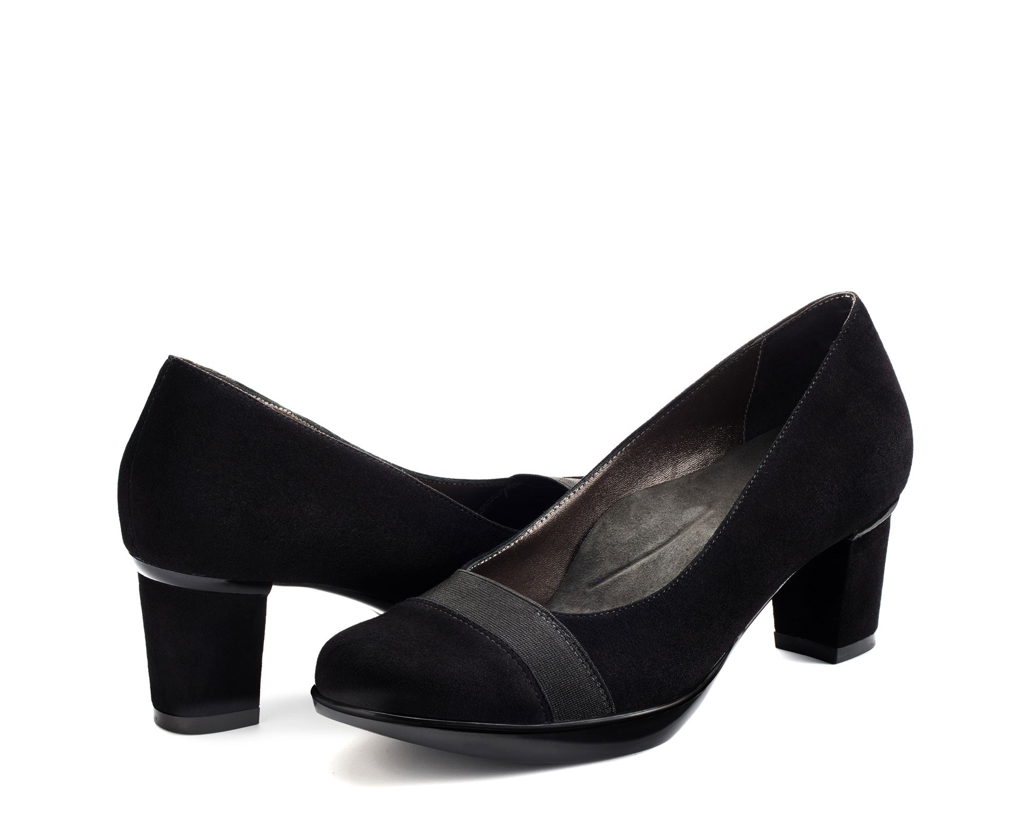 Black Suede Court Shoe with Ankle Strap | SilkFred